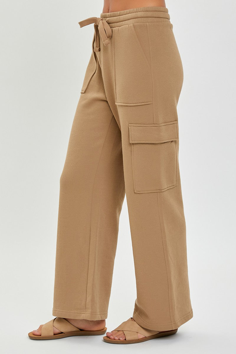 Cargo Pocket Mocha Wide Leg Sweatpants