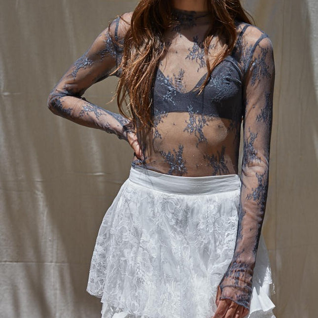Charcoal Lace Top