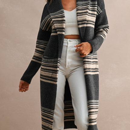 Charcoal Multi Striped Open Front Cardigan