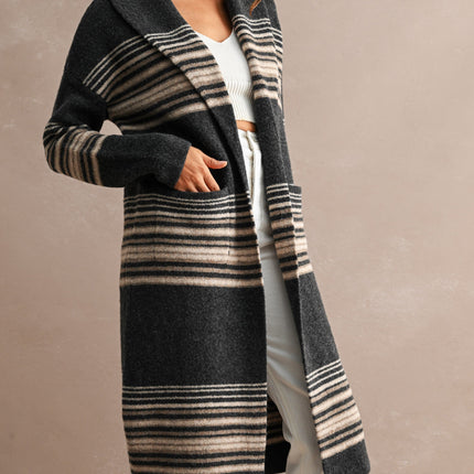 Charcoal Multi Striped Open Front Cardigan