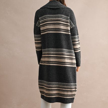 Charcoal Multi Striped Open Front Cardigan