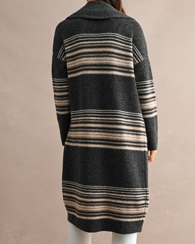 Charcoal Multi Striped Open Front Cardigan