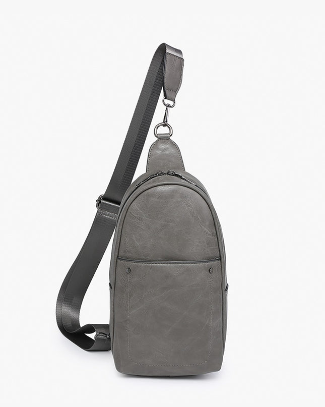 Charcoal Sling Bag w/Double Zip and Removable Strap