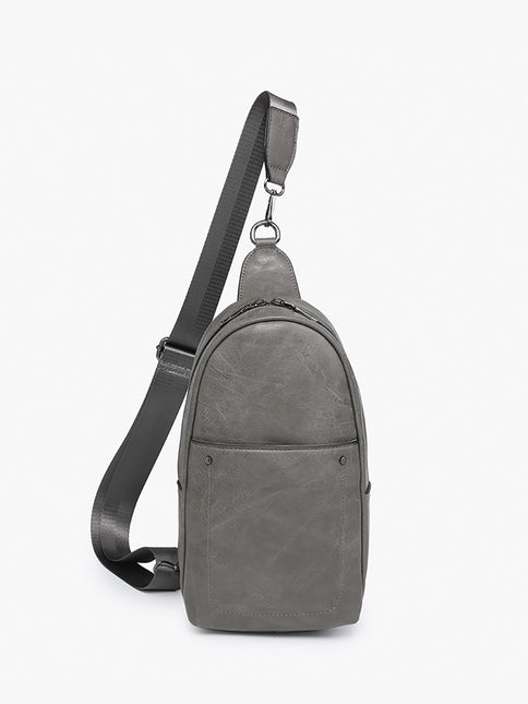 Charcoal Sling Bag w/Double Zip and Removable Strap