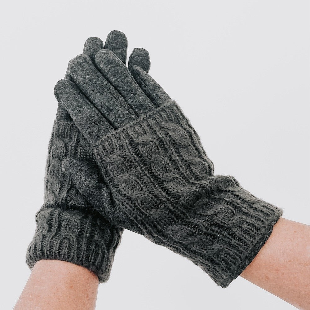 Charcoal 3 in 1 Cable Knit Gloves