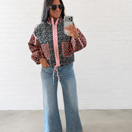 Rose Garden Patchwork Quilted Bomber Jacket