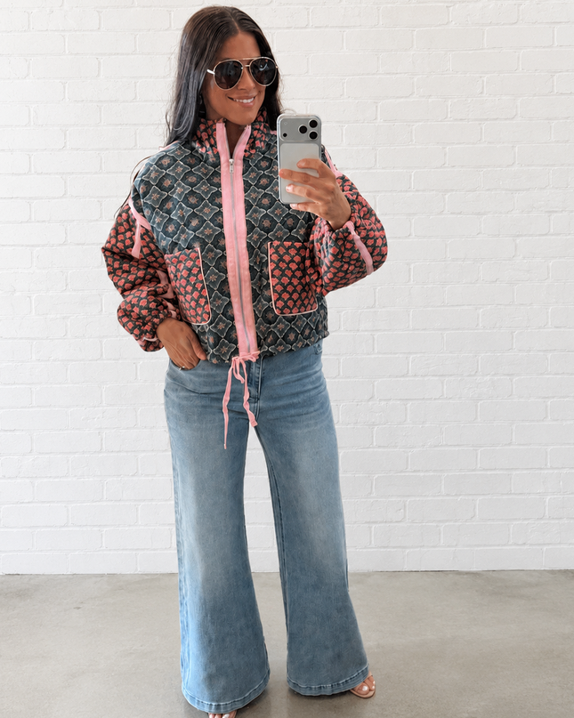 Rose Garden Patchwork Quilted Bomber Jacket