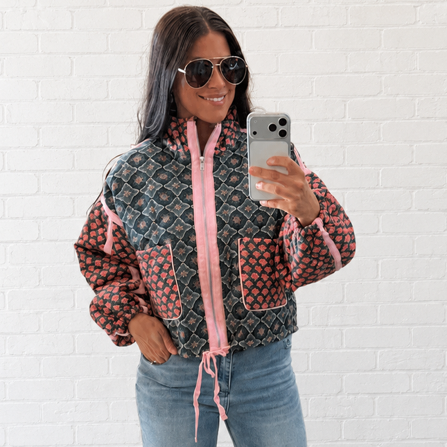 Floral Mix Print Bomber Jacket
