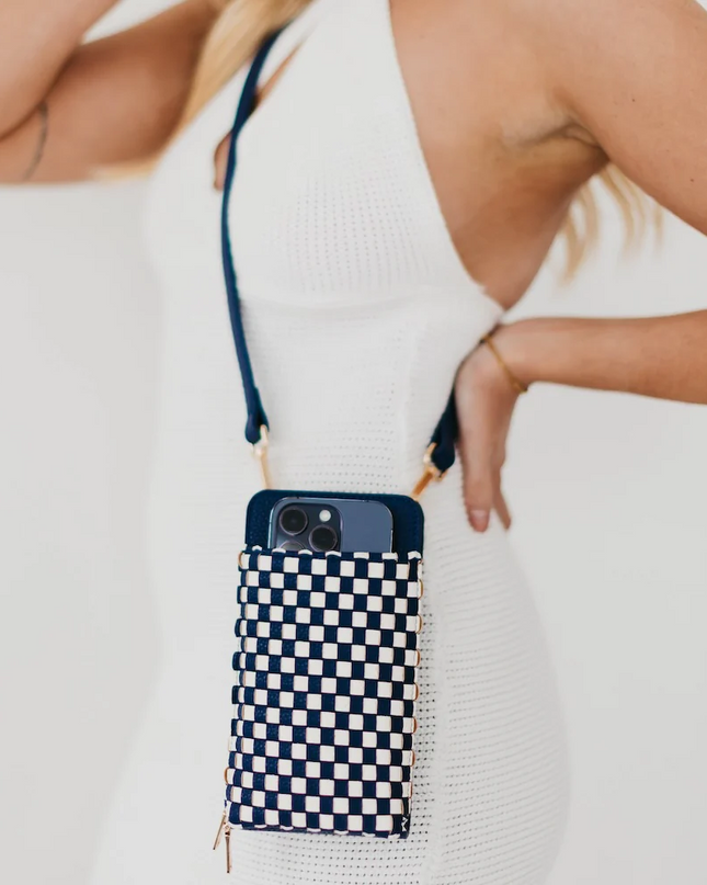 Navy Checkered Double Duty Phone Bag