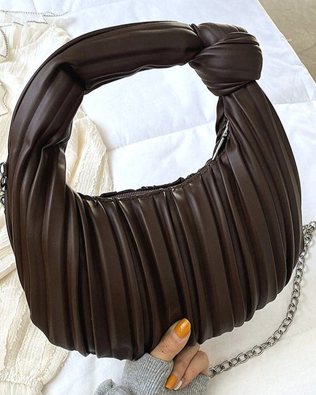 Chocolate Vegan Leather Pleated Shoulder Bag - Shop Simply Apparel