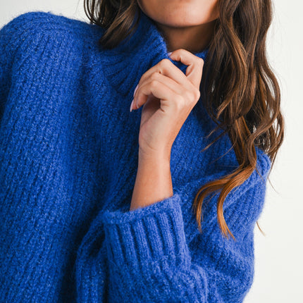 Cobalt Blue Soft Brushed Mock Neck Sweater