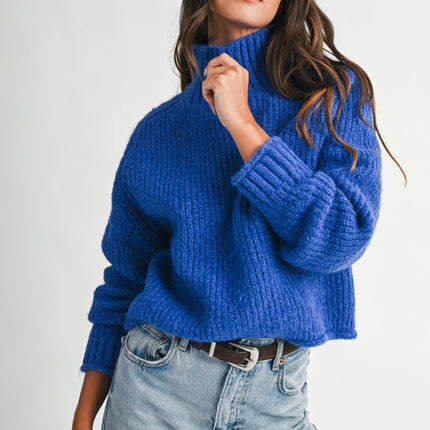 Cobalt Blue Soft Brushed Mock Neck Sweater