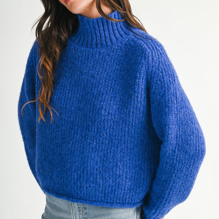 Cobalt Blue Soft Brushed Mock Neck Sweater