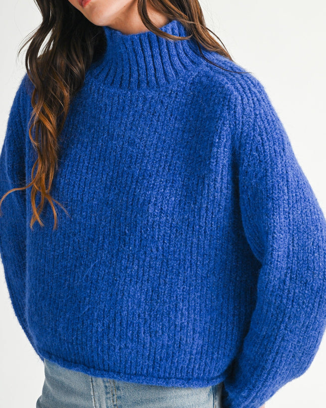 Cobalt Blue Soft Brushed Mock Neck Sweater