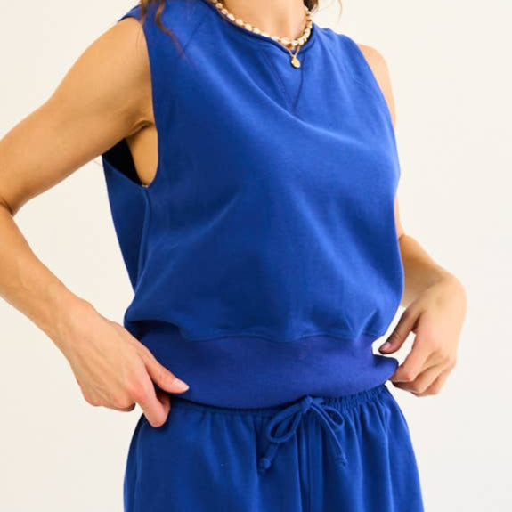 Cobalt Blue Relaxed Fit Sleeveless Top - Shop Simply Apparel
