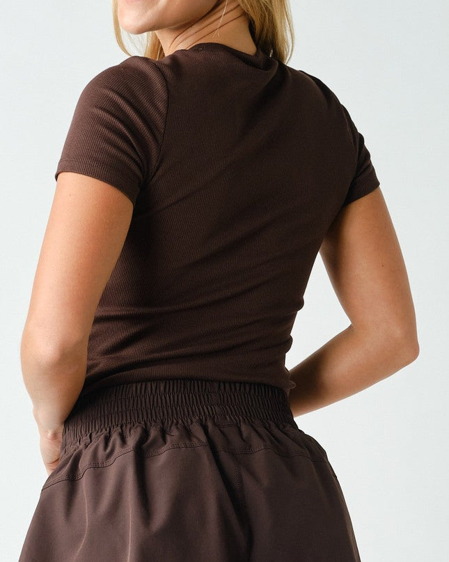 Coffee Bean Micro-Ribbed Athleisure Top