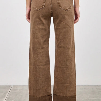Coffee High Rise Straight With Cuff Jeans