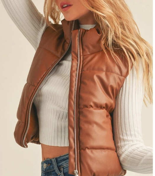 Cognac Faux Leather Vest