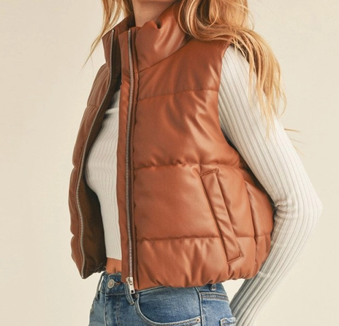 Cognac Faux Leather Vest