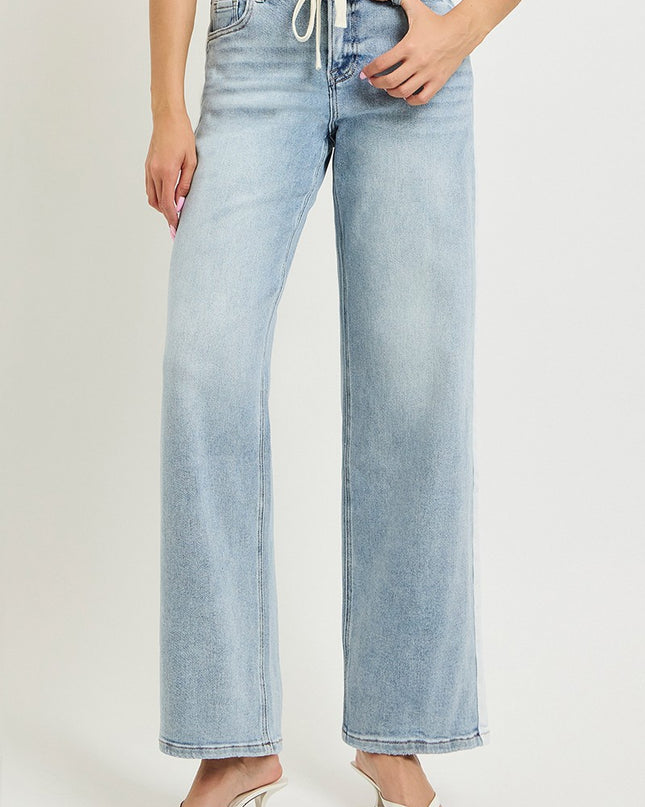 Contrast Stripe Drawstring Waist Denim