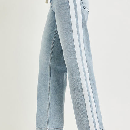 Contrast Stripe Drawstring Waist Denim