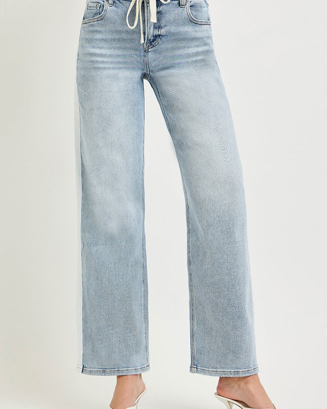 Contrast Stripe Drawstring Waist Denim