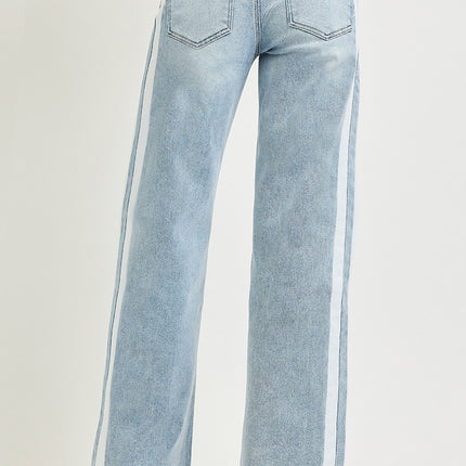 Contrast Stripe Drawstring Waist Denim