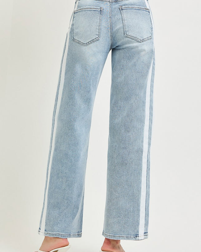 Contrast Stripe Drawstring Waist Denim