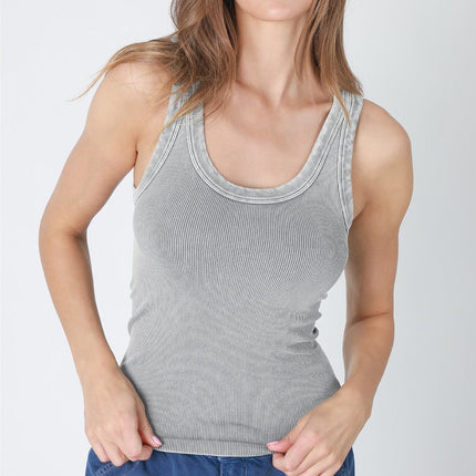 Vintage Cool Grey Reversible Ribbed Tank