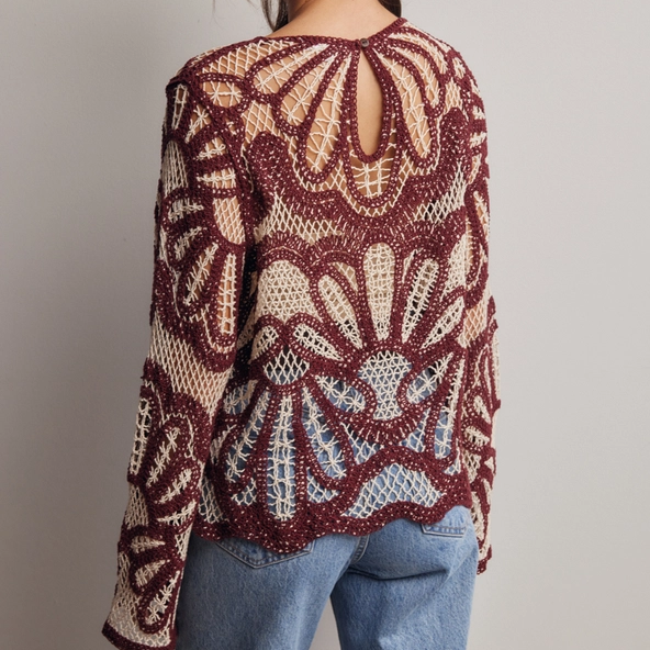 Cinnamon Crochet Floral Pattern Sweater