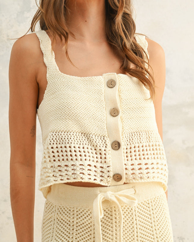 Beige Crochet Knitted Tank Top
