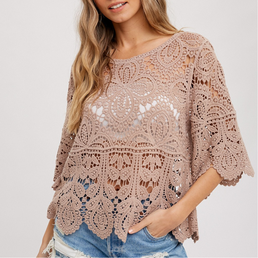 Latte Crochet Lace Top