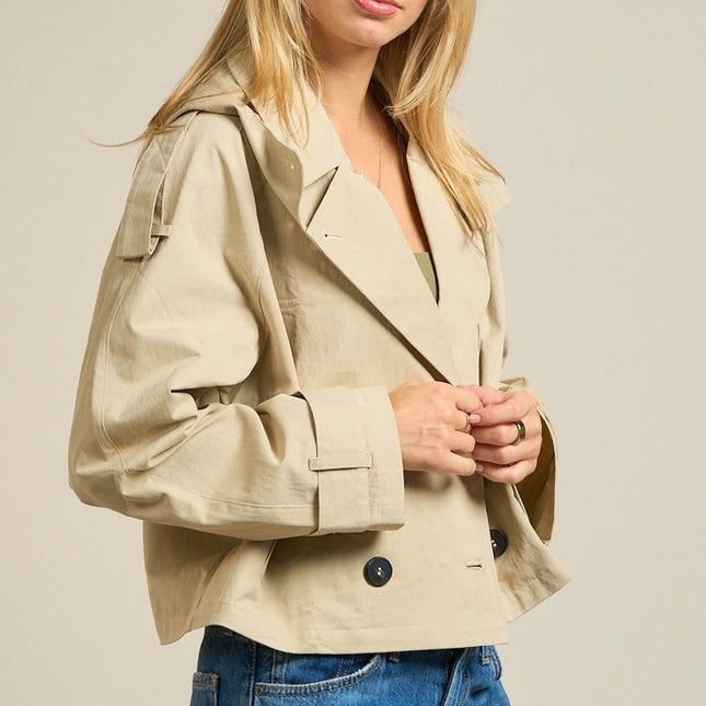Cropped Double Breasted Trench Jacket