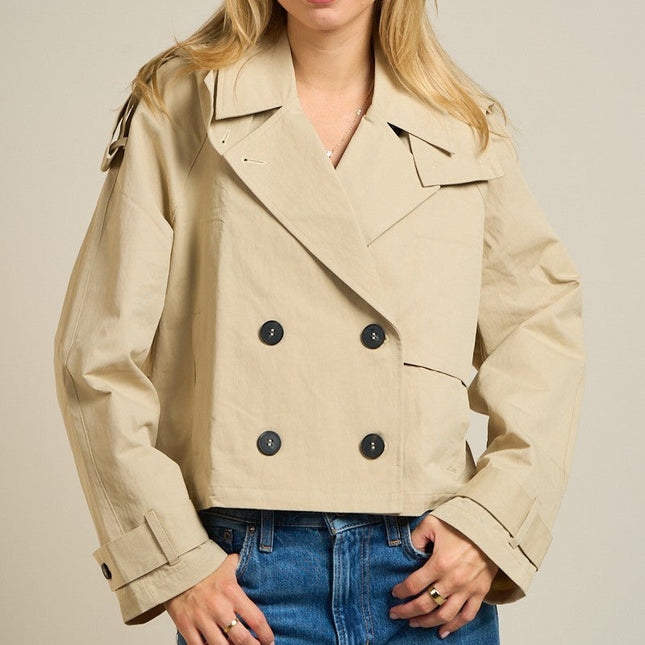 Khaki Cropped Double-breasted Trench Jacket - Shop Simply Apparel