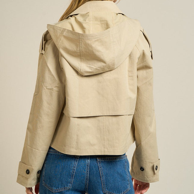 Khaki Cropped Double-breasted Trench Jacket - Shop Simply Apparel