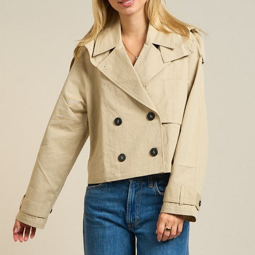 Khaki Cropped Double-breasted Trench Jacket - Shop Simply Apparel