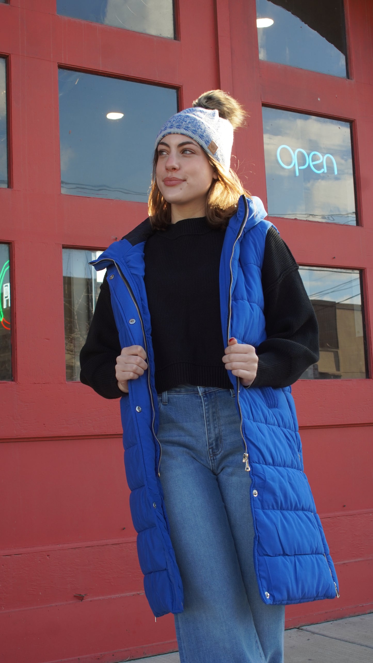 Royal Blue Longline Puffer Hooded Vest