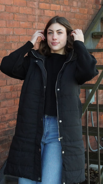 Black Longline Puffer Hooded Vest - Shop Simply Apparel