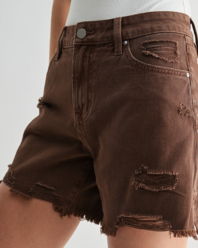 Dark Espresso Rigid Boyfriend Midi Shorts