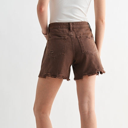Dark Espresso Rigid Boyfriend Midi Shorts
