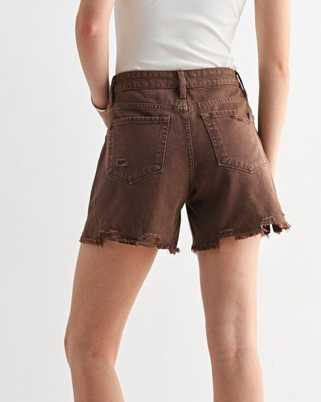 Dark Espresso Rigid Boyfriend Midi Shorts