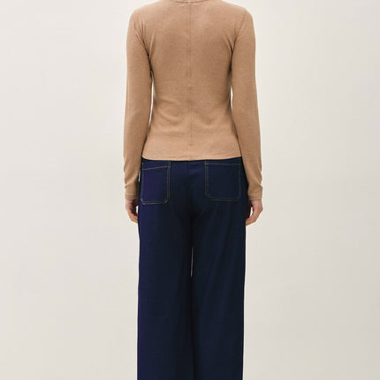 Dark Wash Knit Denim Wide Leg Pull On Pants