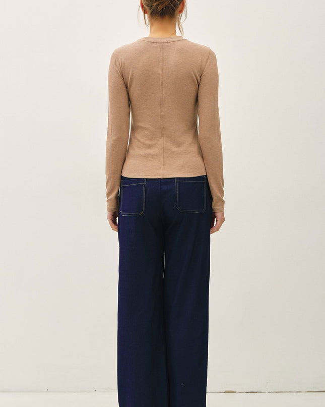 Dark Wash Knit Denim Wide Leg Pull On Pants