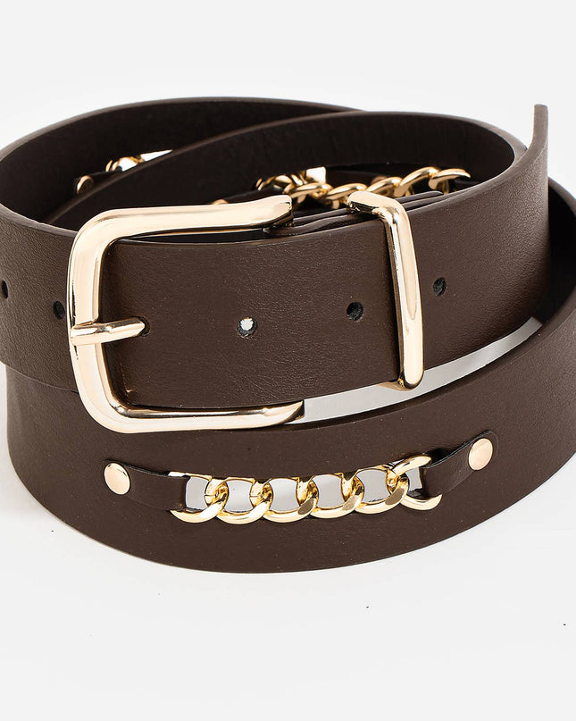 Dark Brown Faux Leather Chain Belt
