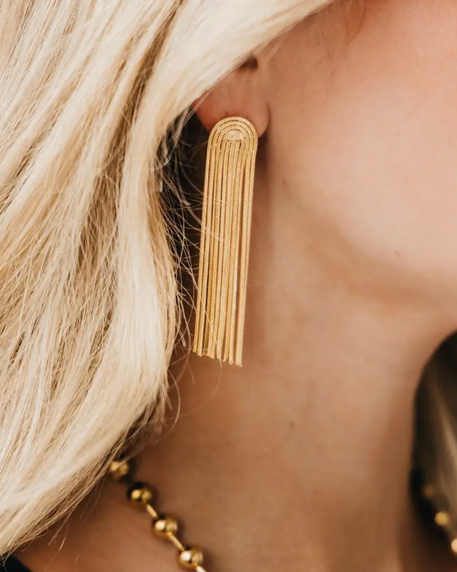 Gold Dazzling Tassel Earrings Waterproof