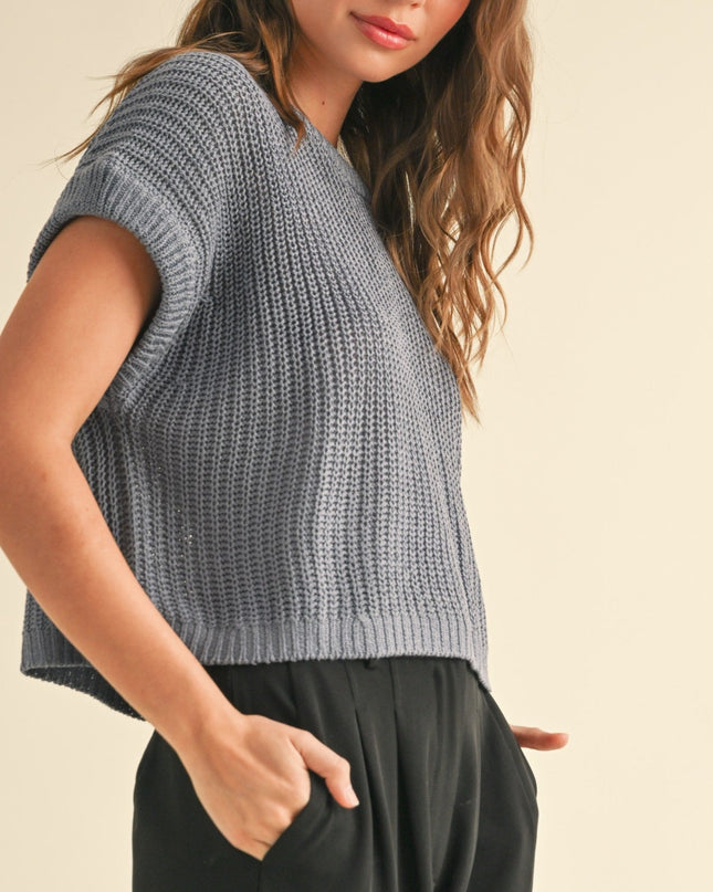 Denim Blue Dolman Sleeve Knitted Top