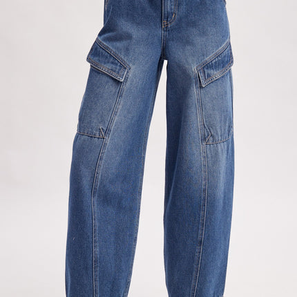 Denim Cargo Drawstring Barrel Jeans