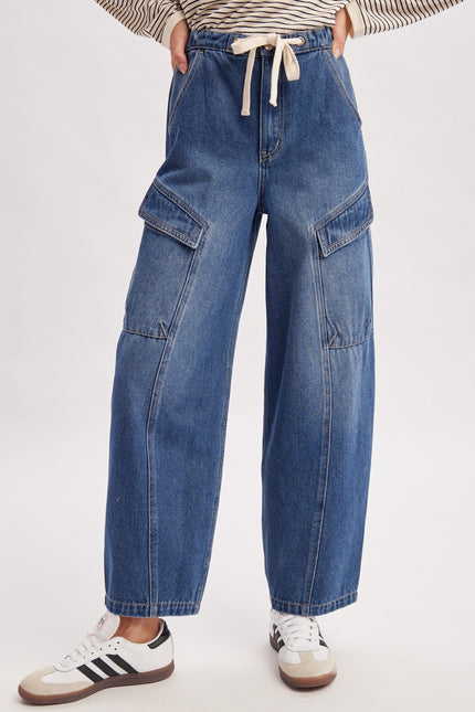 Denim Cargo Drawstring Barrel Jeans