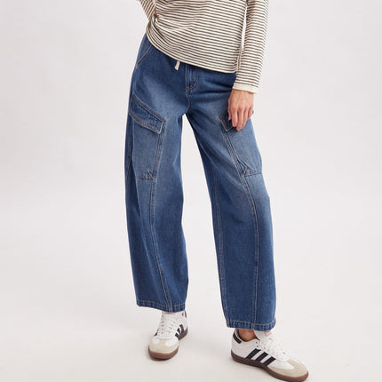 Denim Cargo Drawstring Barrel Jeans - Shop Simply Apparel