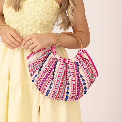 Dolores Round Satchel w/ Wooden Handles